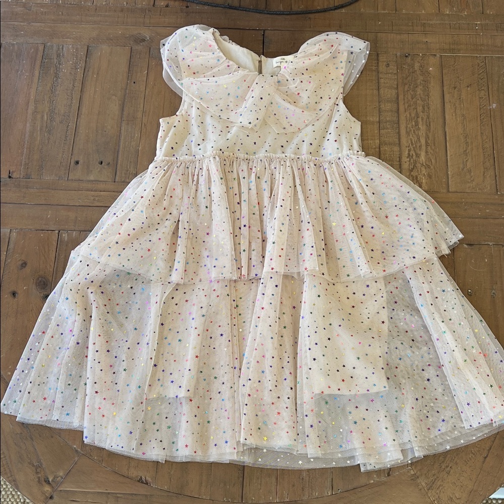 Konges slojd fairy dress 11-12 years beige tulle metallic rainbow stars